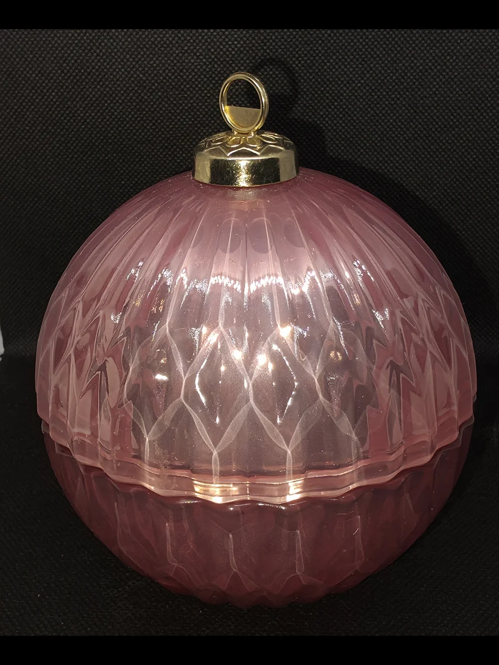 Glass Pink Holiday Ornament with Gold Cap